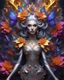 Placeholder: Masterpiece art amazing art picture in Luxurious 3d colorful fractals sharp colors,vibrant colors,neons colors standing pose sweet pose a vampire queen gothic hair silver, golden shiny adorned,in fractals 3d outside ,fractals colorfull, full of flowers,butterflies,leaves in 3d outside fractals background