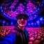 Placeholder: AI selfie in dark fluorescent mushroom concert hall , photo-realistic, shot on Hasselblad h6d-400c, zeiss prime lens, bokeh like f/0.8, tilt-shift lens 8k, high detail, smooth render, down-light, unreal engine, downlight