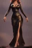 Placeholder: Raquel Welch in a black leather gown, evil, femme fatale, leather, busty, cleavage, angry, stern look. character design by cory loftis, fenghua zhong, ryohei hase, ismail inceoglu and ruan jia. unreal engine 5, artistic lighting, highly detailed, photorealistic, fantasy