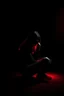 Placeholder: Image of a woman sitting alone, surrounded by shadowy figures whispering in her ear, suggesting the influence of manipulation and dark psychology on individual perceptions of attractiveness Give it a very dark frightening vibe. Use black and red theme.