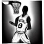 Placeholder: Realistic, drawing, black and white, basketball player, slam dunk