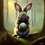 Placeholder: frank frazetta style, cute bunny in the forest clearing