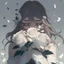 Placeholder: Pictures of a girl with a white background holding white roses covering her face Like from a cartoon movie, digital art, anime, 4k, full details, high resolution