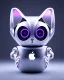 Placeholder: A robotic cat with an Apple logo called “iBots”, suggesting it’s made from an Apple product’s casing. Its glossy white and silver limbs are mechanically jointed, reflecting a scarabet’s anatomy. The design is a creative fusion of technology and organic form, compactly labeled “ibots.” Hyper detailled, hyper realistic, 4K, sharp render