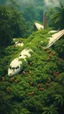 Placeholder: An airplane crashed in the Amazon rainforest , covered with green bushes, Busch painting style nightmare a lot of monkeys surrounding the plane