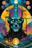 Placeholder: Create a chaotic abstract cubist Tarot Card depicting a post apocalyptic, The Hermit , with highly detailed facial features, in the style of Bill Sienkiewicz, Philippe Druillet, Gustav Klimt, and Jean Giraud Moebius, precisely drawn, colored and inked