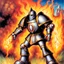 Placeholder: fantasy 90's tcg art of a flame knight