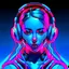 Placeholder: Front face realistic girl wearing mask with headphones cyberpunk neon light