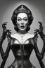 Placeholder: Joan Crawford as evil queen in black leather, busty, cleavage, dominatrix, curvy, angry, stern look. unreal 5, octane render, cinema4d, dynamic lighting, dramatic lighting, 4k, redshift render, highly detailed, hyper realistic,anthropomorphic