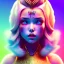 Placeholder: blonde woman teenager, gold teeth, purpurin, retro futuristic, feather dress, gradient color, BLUE, PINK, CYAN, neon, insanely detailed, 16k resolution, perfect eyes, cinematic smooth, intricate detail