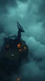 Placeholder: A top view of a campers around Dragon , surrealism of the dark of a nightmare one miles high and six foot deep, hyper photorealistic, hyper detailed dark art color, high resolution, fog, octane render, tilt shift, HDRI Environment, all pictures dark gray