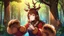 Placeholder: Girl and doy, forest, , deer hoof foot, brown hair,, deer face,deer hoof hand