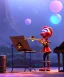 Placeholder: mechanoid clown playing jazz with a steampunk theme, trumpet, realistic