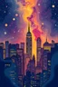 Placeholder: New York City buildings at night in Abstract Fluid, Galaxy nebula thin line draw style