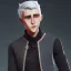 Placeholder: gray-haired young man with katana in black baggy jaket