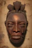 Placeholder: african portrait in rusted clocks, rust, scaffolding, ghana colours, cyberpunk, high detail