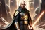 Placeholder: star wars bald male corellian jedi pilot wearing black and gunmetal grey old republic armored robes with gold trim, alone, battle-ready Jedi Master defending a ruined ancient city surrounded by golden light, centered head and shoulders portrait, hyperdetailed, dynamic lighting, hyperdetailed background, 8k resolution, volumetric lighting, light skin, fully symmetric details