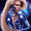 Placeholder: A beautiful portrait of a galactic woman blonde hair in a galactic suit in cosmos blue