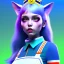 Placeholder: waitress teenager, Caucasian race, cat ears latex headband, rounded face, short hair, blue makeup, striped shirt, vibrant color, highly detailed, gradient background, concept art, smooth, 16 bit, unreal engine 5, god rays, ray tracing, RTX, lumen lighting, ultra detail, volumetric lighting, 3d, finely drawn, high definition, high resolution.