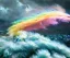 Placeholder: precise digital photo of a rgb random multicolour tornado made of smoke particles, over a stormy ocean, high waves colliding with the smoke, foam, intricate, 8k, extremely detailed, cgi, hyperrealistic render, volumetric lighting, impressive volumetric clouds, vitality colors, double precision