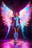 Placeholder: Fullbody photography super model Russian Beautiful woman as Angel wings,dressing futuristic guardian armor, colors lightings extreme neons colors lightning, surrounded by colors electricity lightnings