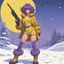 Placeholder: [illustration by Moebius] Faye Valentine, clad in her iconic outfit (a yellow short and a yellow crop top), stands in the snow of Callisto with furry boots. She points her trusty gun. Amidst the icy winds and swirling snowflakes, Faye's violet hair is an 80s update of the flapper Bob, reflecting the cold beauty of the alien world.