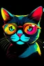 Placeholder: Acrtoon 2d art illustration . Colourful cat wears a black glass