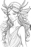 Placeholder: outline art for colouring pages with portrait of a water fairy queen, sketch style, only use outline. clean outline, white background, no shadows