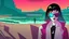 Placeholder: synth-wave beach & city, lone girl, iconic:1.8), comic style