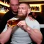 Placeholder: khabib drinking a whisky with conor mcgregor in a bar and kiss him