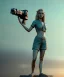 Placeholder: Statue of Queen of photography holding camera in hands. Cute blonde woman. Photographer in golden crown. Standing on the street. Big camera in her hand. hyperdetailed, photorealistic, trending on artstation, greg rutkowski, beksinski, kodachrome, volumetric lighting, gold and cyan