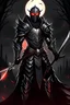 Placeholder: Anime style Dark Shadow Oathbreaker paladin red eyes with spear and shield with mysterious dark smokey background