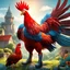 Placeholder: Ilustración estilo cómic 3D de un niño con un gallo gigante calidad ultra