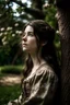 Placeholder: Beautiful Girl in the garden, 18 century, brunette, literally dark hair, dark eyes, fat, smell of sakura, rest, detailed face, england, she is staying under the tree, 30 years old, Game of thrones