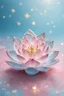 Placeholder: fiore di loto di cristallo trasparente su sfondo azzurro e rosa chiari con polvere di stelle dorata