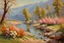 Placeholder: sunny day, mountains, river, rocks, flowers, trees, spring, henry luyten and auguste oleffe impressionism paintings