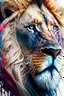 Placeholder: "lion", clean design, epic Instagram, art station, splash of colorful paint, contour, ((solid white background)), closeup, looking into camera, hyperdetailed intricately detailed, unreal engine, fantastical, cinema lighting, intricate detail, splash screen, complementary colors, fantasy concept art, 8k resolution, DeviantArt masterpiece, watercolor, paint dripping