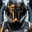 Placeholder: star wars bald male corellian pilot wearing dark gunmetal grey and black First Order special forces TIE pilot armored flightsuit and helmet with gold trim inside the jedi temple, centered head and shoulders portrait, hyperdetailed, dynamic lighting, hyperdetailed background, 8k resolution, volumetric lighting, light skin, fully symmetric details