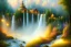 Placeholder: golden waterfall falling from clouds from heaven on meadow, hyper detailed, digital painting, elegant, centered, detailed, neon signs, 8k,