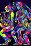 Placeholder: psychedelic saxophonist musicians with geometrical patterns and neon colors