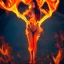 Placeholder: woman made of fire, succubus, fire clothes, full body portrait, long flowing hair, only wearing bikini made of fire, highly detailed, real life photo, photo quality, extremely detailed, high quality, standing in fire