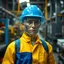Placeholder: an very sad transparent glas man with blue and yellow working clothes, in a factory, nobody cares about the empty glas man, that is why he is so sad :( , he had worked 30 years in the factory and never had a salary increase, tears in his eyes, the working man is transparent, everyone see through him, he is nearly invisible