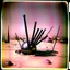 Placeholder: Odd spindle-shaped objects scattered over an arid surface, nothingness, close-up, polaroid, in Yves Tanguy style, nightmare