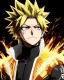 Placeholder: Detailed anime portrait of bakugo from my hero academia, gold hair and golden eyes, black suit, intricate details, full body portrait, keep head in frame, slight smile, black Japanese motif, concept art, highly detailed, digital painting, concept art, sharp focus, illustration, art by Yoji Shinkawa, WLOP and greg rutkowski and alphonse mucha and artgerm and yanjun Chen and Junji ito and Makoto Shinkai, HDR, octane render