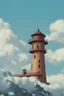 Placeholder: A lighthouse rises from a mountain, Steampunk style, hyperrealistic Photo, dramatisch light