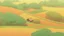 Placeholder: Rice field，Trees，Warm color palette，Animation，A lovely grasshopper，Top of the hill