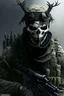 Placeholder: A soldier in the game modern warfare, he wears a skull mask with horns that covers his eyes. The lower half of his face is covered by a mask with a bloody fanged grin. He is a sniper, but can also run point. His call sign is Wraith. Couple