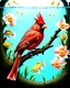 Placeholder: surreal mixed-media illustration of a Cardinal perched on a textured branch, depicted with a semi-transparent body that reveals an internal aquatic scene.Inside the bird’s torso, Angelfish swim gently in clear water, rendered with scientific-illustration precision and soft painterly textures.The bird’s feathers combine natural realism with subtle graphic stylization, including layered patterns and delicate linework.Surrounding the branch are daffodils, illustrated in a vintage botanical style wi