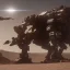 Placeholder: Armored Core machine robot fight another Armored Core fly in the sky in the desert with beside the ocean where you can see the space in the sky with twilight on the horizon, 4k resolution