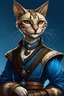 Placeholder: portrait of a Tabaxi female bard in D&D style, blue eyes, feline facial features, stance conveying allure, intricate costume design, prohibition era dress